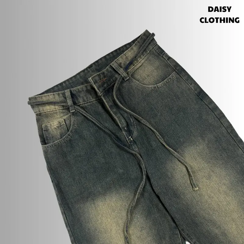 Quần jean nữ ống rộng cạp cao phối dây trẻ trung, năng động Women Pants 2
