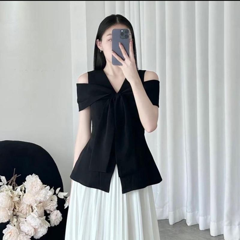 Áo Kiểu Peplum Thiết Kế Buộc Nơ Chiết Eo phong cách thanh lịch dành cho nữ chất tuyết mưa Top Women Kem Sơ Mi áo sơ mi ký giả [A400]