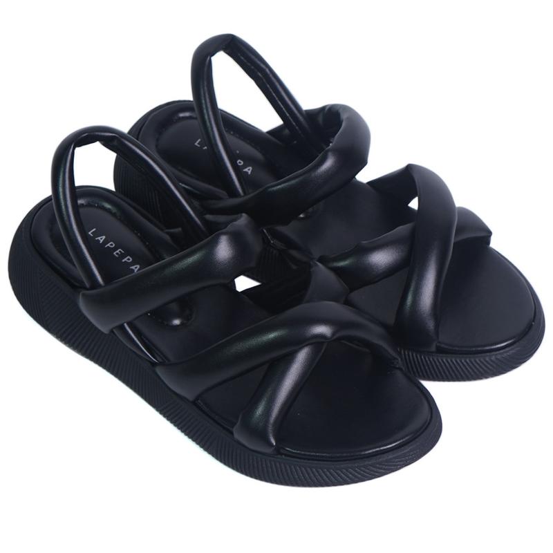 LAPEPA YUK - Sepatu Sandal Wanita Wedges VIVIAN Model Silang dua Tali Strap Belakang Hak Tinggi Sole 3 cm Spatu Sendal Gunung Cewek  Size 36 37 38 39 40 41 Warna Hitam Black Kekinian Premium Terbaru Shoes Ori Original Mall Official Store Promo 1
