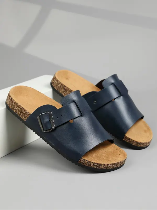 Men's Vintage Cork Design Slide Sandals, Casual Comfortable Breathable Non-slip Slippers for Summer, Fashionable Shoes for Indoor & Outdoor Wear, Boy 5