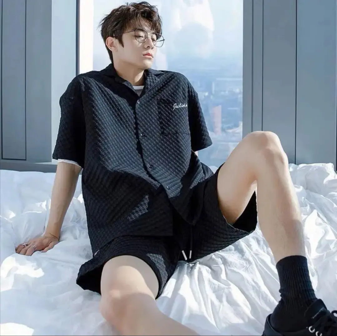 Sét bộ (áo sơ mi+ quần short) chất liệu kaki xốp tay ngắn thoáng mát,Bộ xốp nam fom 45-85kg