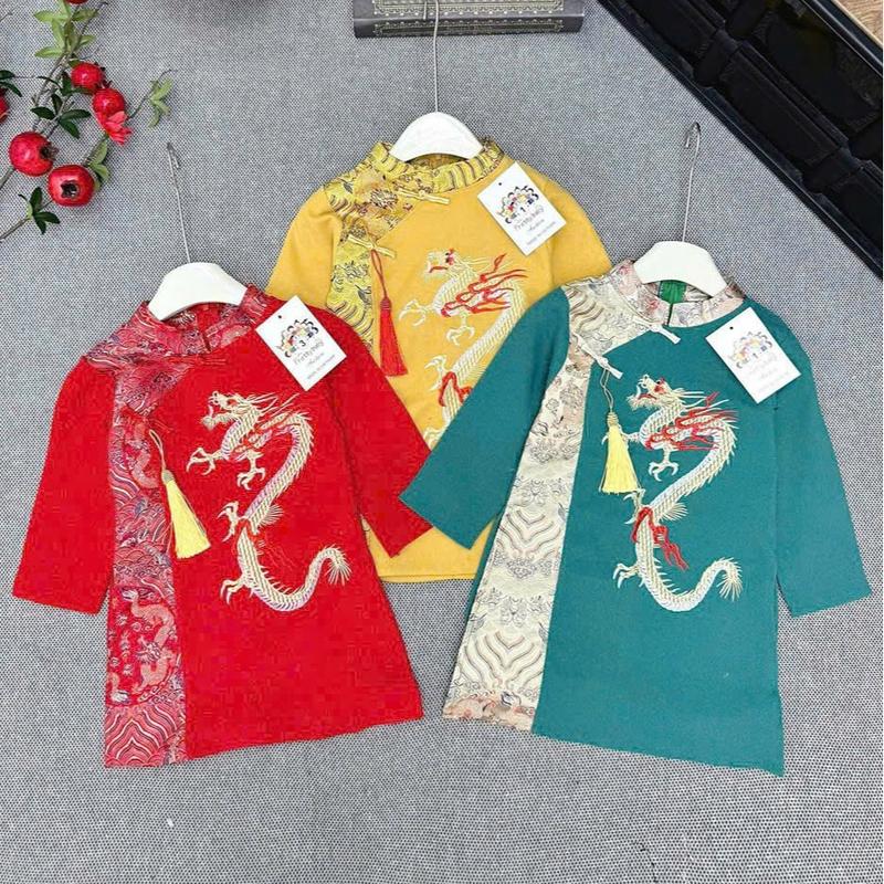 [10-36kg] Áo dài thêu Rồng cho bé trai mẫu hot TẾT 2025 (kèm khánh), diện Tết, du xuân siêu sang chảnh, chất nhung lì mềm đẹp, không nhăn, cúc tàu xịn đẹp. 1