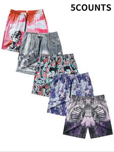 Men's Regular Fit Abstract Print Boxer Brief Swim Trunks, Casual Comfy Breathable Swim Shorts for Summer, Men's Swimwear for Beach Vacation