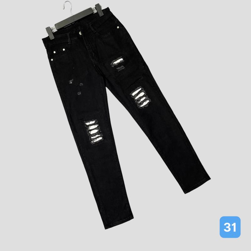 Quần jean nam [ FREESHIP ] 09 Quần bò nam màu đen rách - Quần dài nam chất jean co giãn phong cách thời trang vá da đen có lớp lót Menswear Pants Có Túi 1