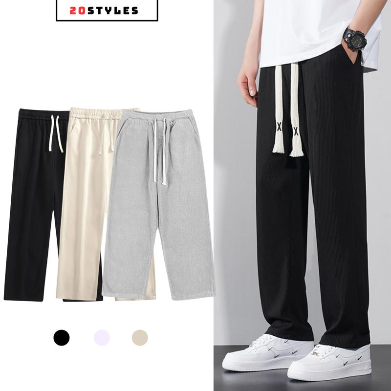 Quần nhung tăm ống rộng nam nữ 3 màu dáng suông quần suông nam nữ ống rộng unisex hot 2024 Menswear Pants Ong Thun Màu Đen Kem