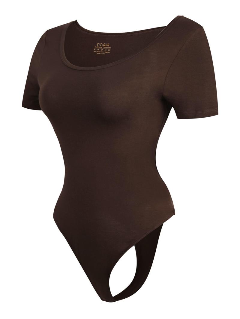 Product Introduction of Women's Solid   Bodysuit, Casual Comfy Short Sleeve Bodysuit for Summer, Ladies Clothes for Daily Wear 6