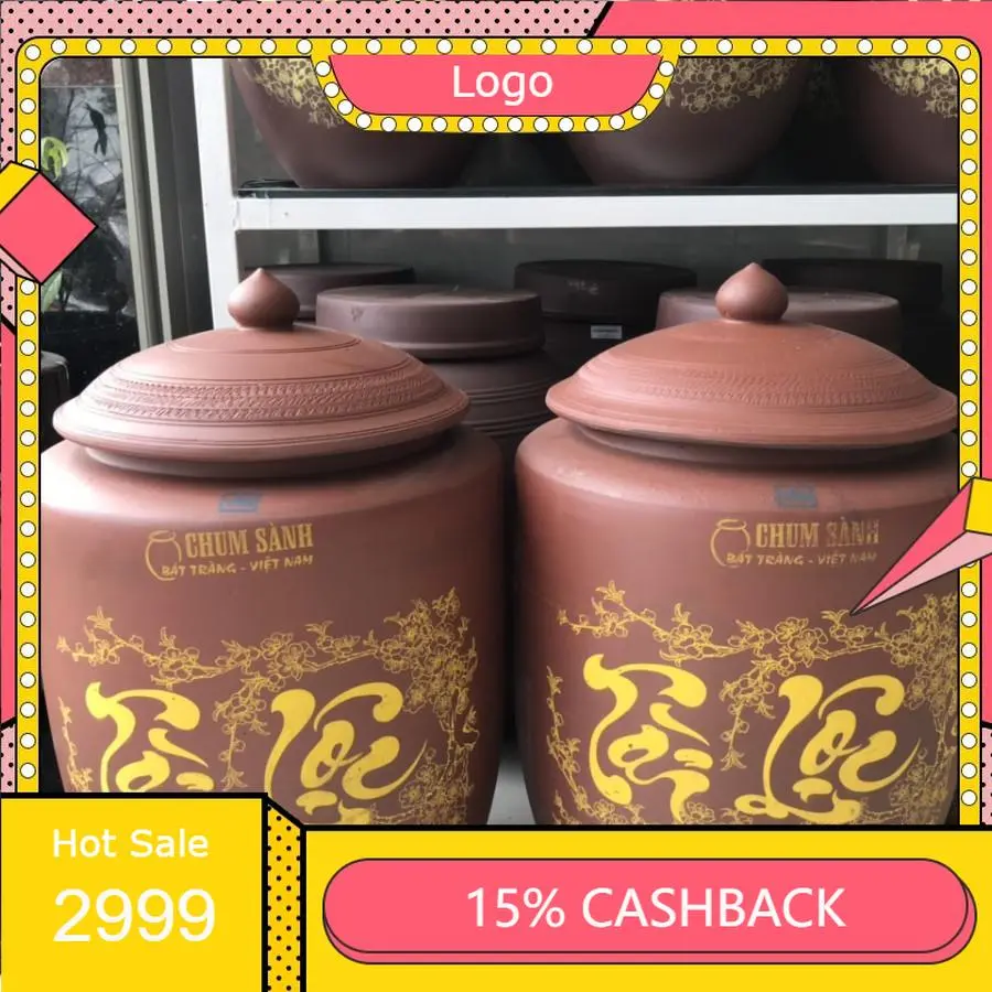 Hũ Sành Đựng Gạo Có Nắp Màu Nâu Đỏ Chuản Gốm Bát Tràng - 10L ( 35x22 ) - -