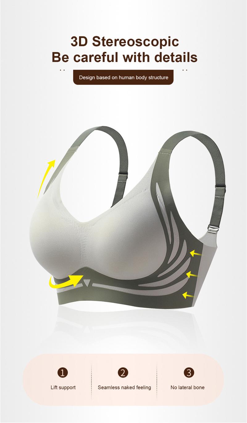 Product Introduction of Small Breasts Show Big Bras, Ladies Gather Underwear, 2024 New Style No Steel Ring Seamless Bra, Fixed Cup, One-piece Thick Bra 24