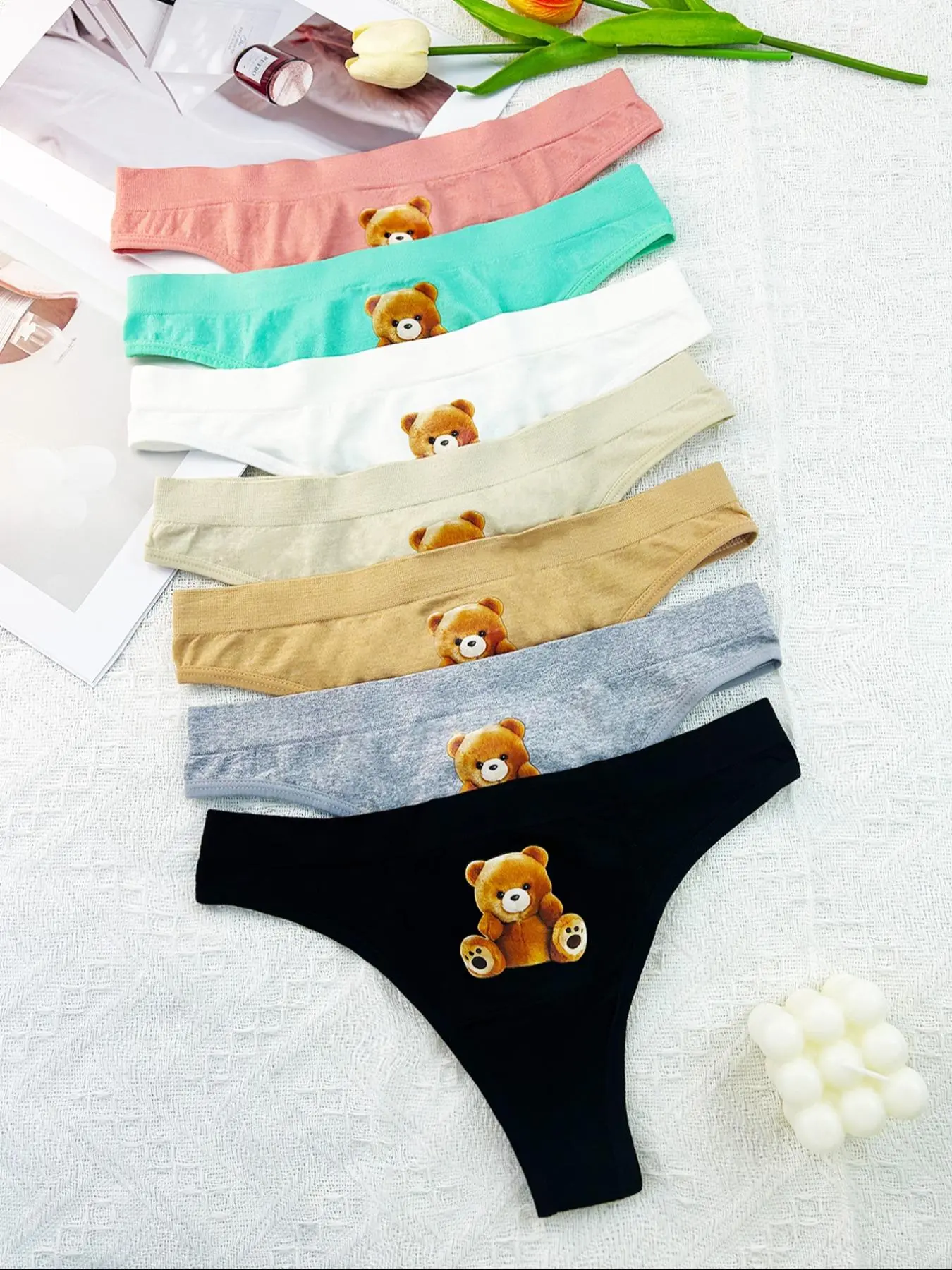 Women's Bear Print Thong, Soft Comfy Breathable Panty for Daily Wear, Women's Underwear for All Seasons