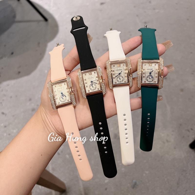 C21 - Đồng hồ nữ Guou bản dây cao su non bền mặt vuông