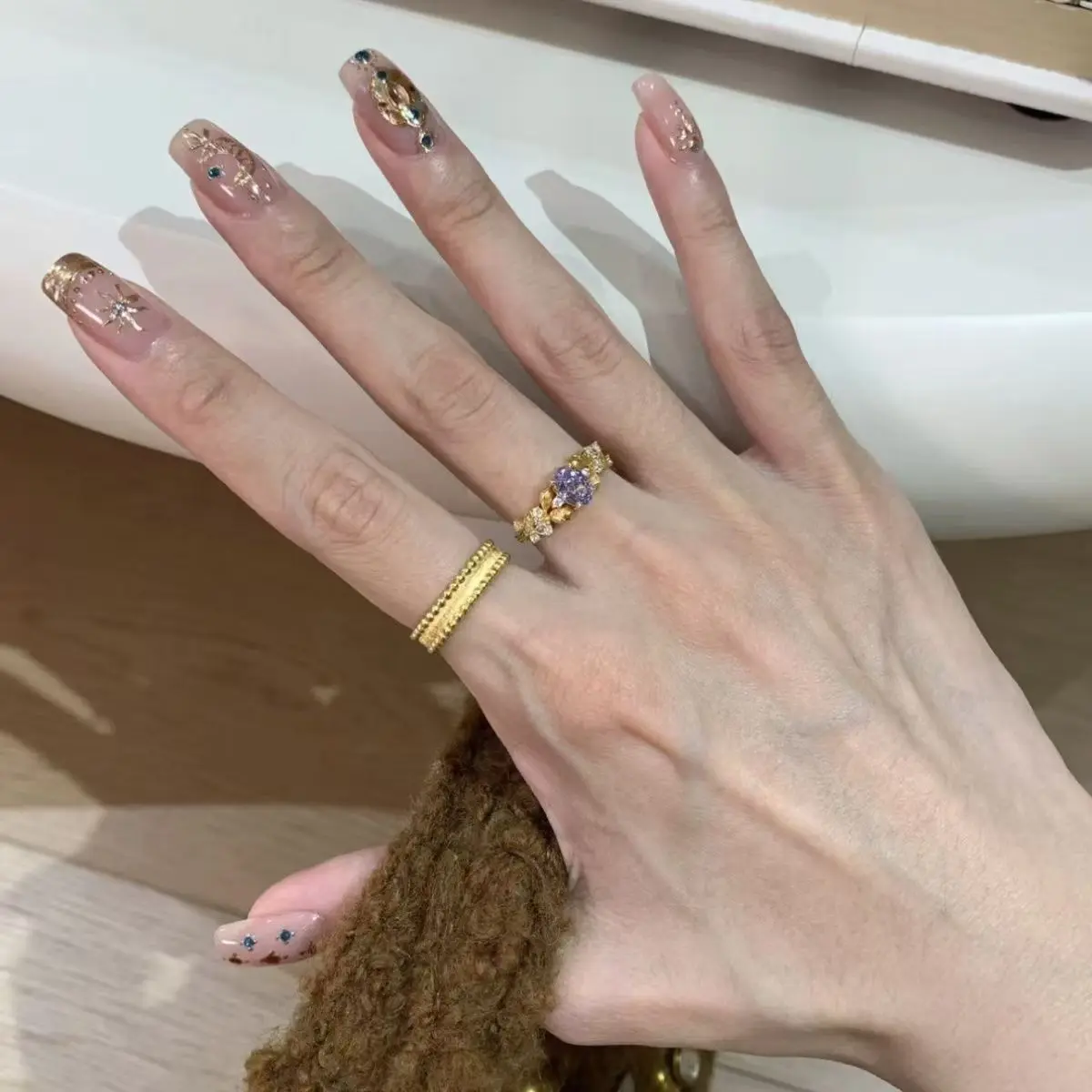 Two-Piece Set! Super Expensive Bauhinia Ring Female Middle Ancient Index Finger Ring High Sense Ring Ladies New