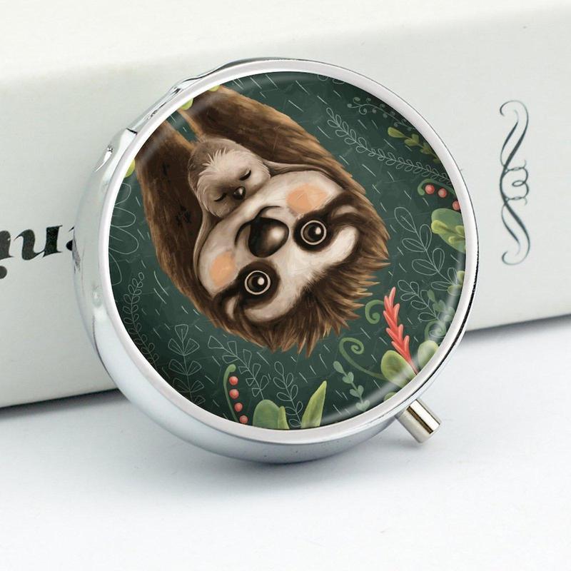 Mini Pill Box, 1 Count 3 Grids Cute Sloth Pattern Portable Pocket Purse Medicine Pill Vitamin Organize for Home Travel Office 1