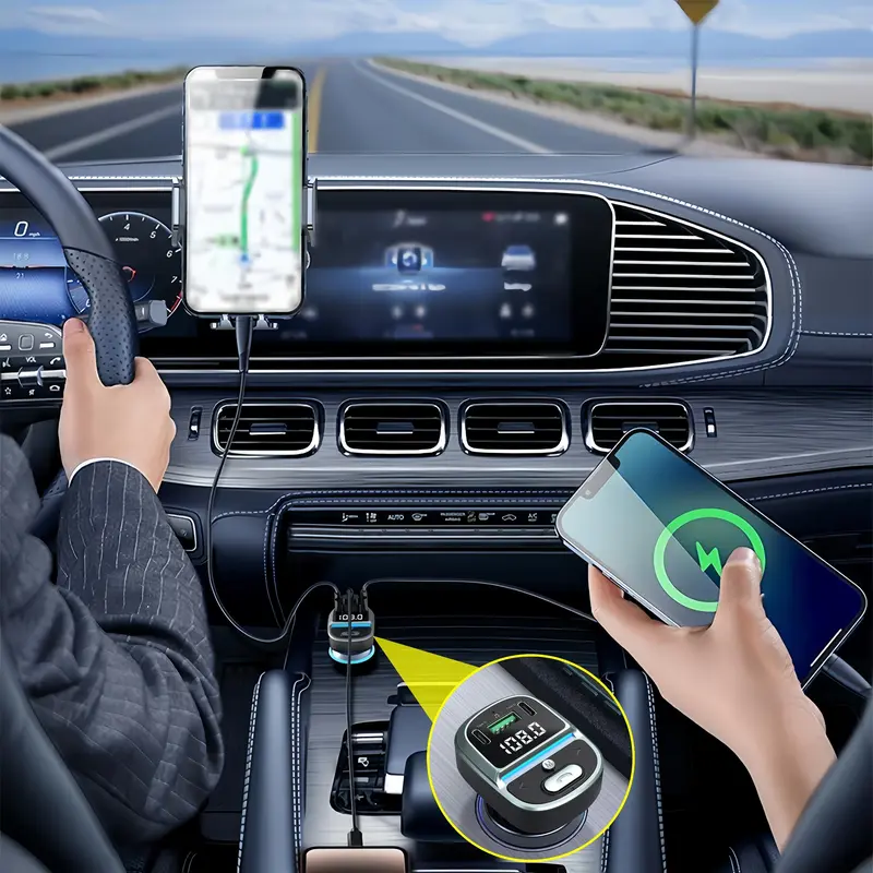 Car MP3 Player FM Transmitter, Dual USB Fast Charging Type-C USB One-click Free Hands-free Call Wireless Car Charger Audio Receiver 0