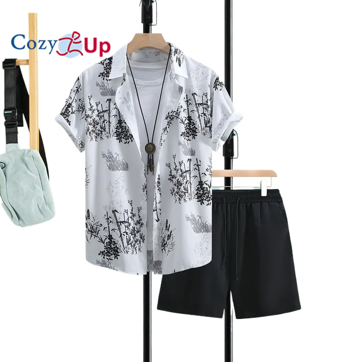 Cozy Up Men White Shirt Button Up Shirt Casual Shirt Shorts Beach Shorts Sets Short Sleeve Lapel Vacation Casual Daily