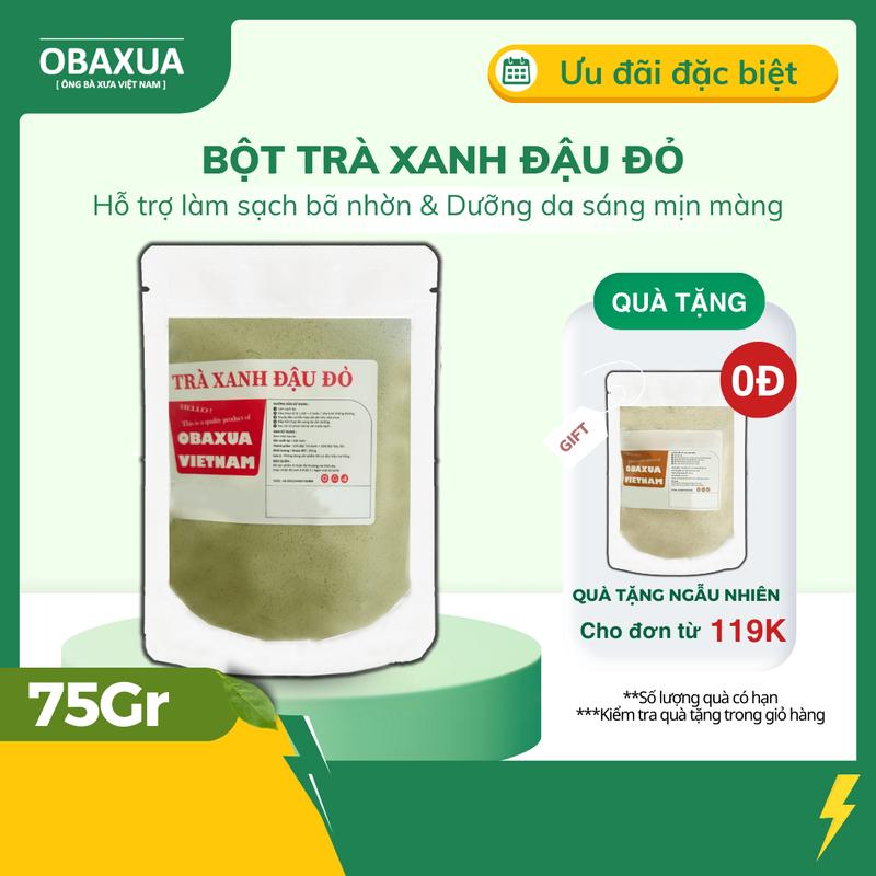 Bột trà xanh đậu đỏ Obaxua nguyên chất sạch mịn size nhỏ túi 75gr