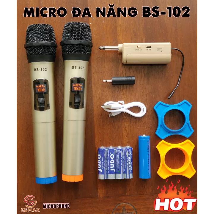 Bộ 2 Micro không dây đa năng, Micro không dây đa năng BS.102 Màn hình Led hiển thị thông số, Chống Hú Tốt, Hát Nhẹ, Sóng Mạnh, Âm Thanh Cực Hay- BH 12 Tháng Chính Hãng- Lỗi 1 đổi 1 Miễn Phí trong 7 ngày 2