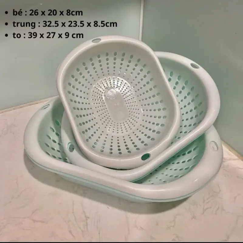 Bộ thau rổ nhựa loại bầu ECOMAX cao cấp 6 món dày đẹp đựng thực phẩm rau quả - Set 3 bộ rổ nhựa bầu kèm thau 3
