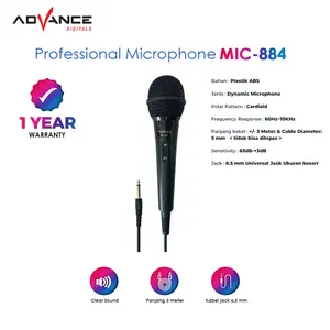 MIC884 Karaoke Advance Profesional Dynamic Microphone Mic Kabel Jack Besar 6.5mm Ada Switch on off Suara Mantap Mic Kabel Murah Colokan Hitam