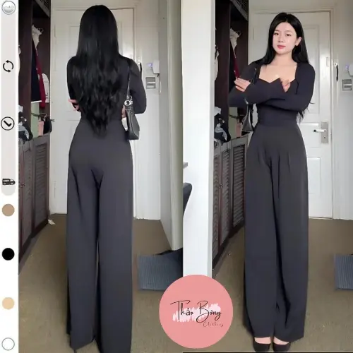 Quần Ống Rộng Suông Nữ Lưng Cao Khóa Sườn Cạp Liền Quần Xếp 2 Ly Có Túi Sườn Đứng Dáng Chuẩn Form Chất GOLD MỸ Mềm Rũ ống  rộng quan  ong  suong quần  tây  ống  đứng  nữ