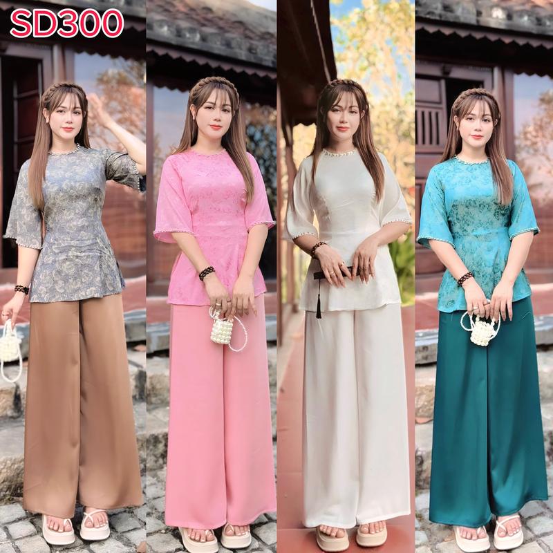 Bộ Pháp Phục Sen Đá Đính Ngọc (SD300) Bộ Đồ Lam Cách Tân, Bộ Bà Ba Vàng