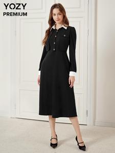 YOZY Women's Colorblock 2 in 1 Bishop Sleeve Flap Detail Dress, Elegant Long Sleeve Collared A Line Dress for Work Office Business, Ladies Clothes for All Seasons, Valentine's Day Gift for Girl