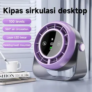 Kipas Meja Kantor Mini USB Terbaru 2026 dengan Sirkulasi Udara, Baterai Isi Ulang 3000mAh, Tahan Lama dan Portabel, Layar Sentuh LED, Dapat Diputar, Mode Senyap, 100 Kecepatan, Sirkulasi Udara 360°