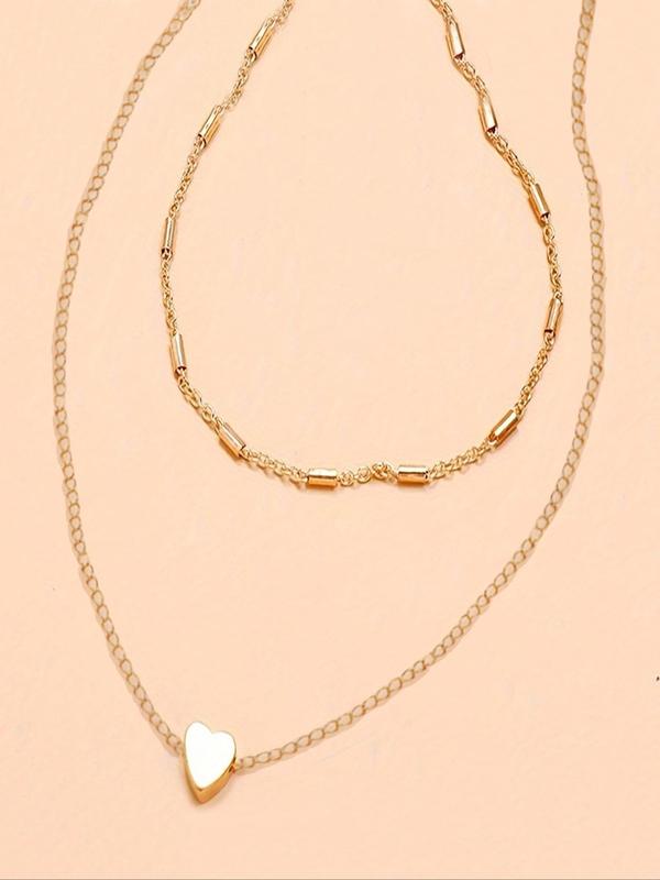 Women's Simple Heart Design Layered Necklace, Fashion Matching Necklace Jewelry for Party, Daily Clothing Decor, Trendy All-match & Exquisite Jewelry for Birthday Gift, Valentine's Day, Gift 3