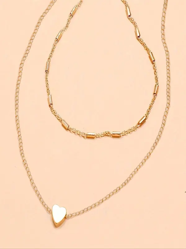 Women's Simple Heart Design Layered Necklace, Fashion Matching Necklace Jewelry for Party, Daily Clothing Decor, Trendy All-match & Exquisite Jewelry for Birthday Gift, Valentine's Day, Gift 3