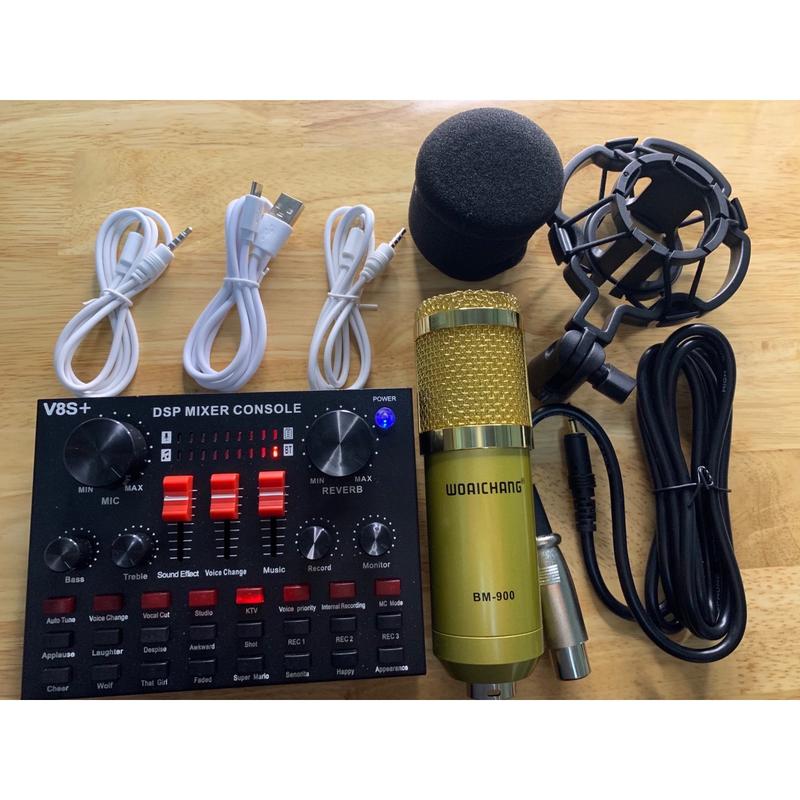 Bộ Hát Thu Âm Sound-Card V8S + Micro BM900 Live Stream Oneline Tại Nhà - Bộ hát karaoke livestream giá rẻ