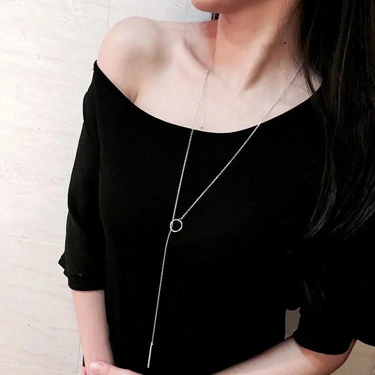 Product Introduction of 2024 Fashion Hot Sale Women Girls Circle Strip Long Chain Necklace Collares Kolye Bijoux Femme Choker Necklace 14