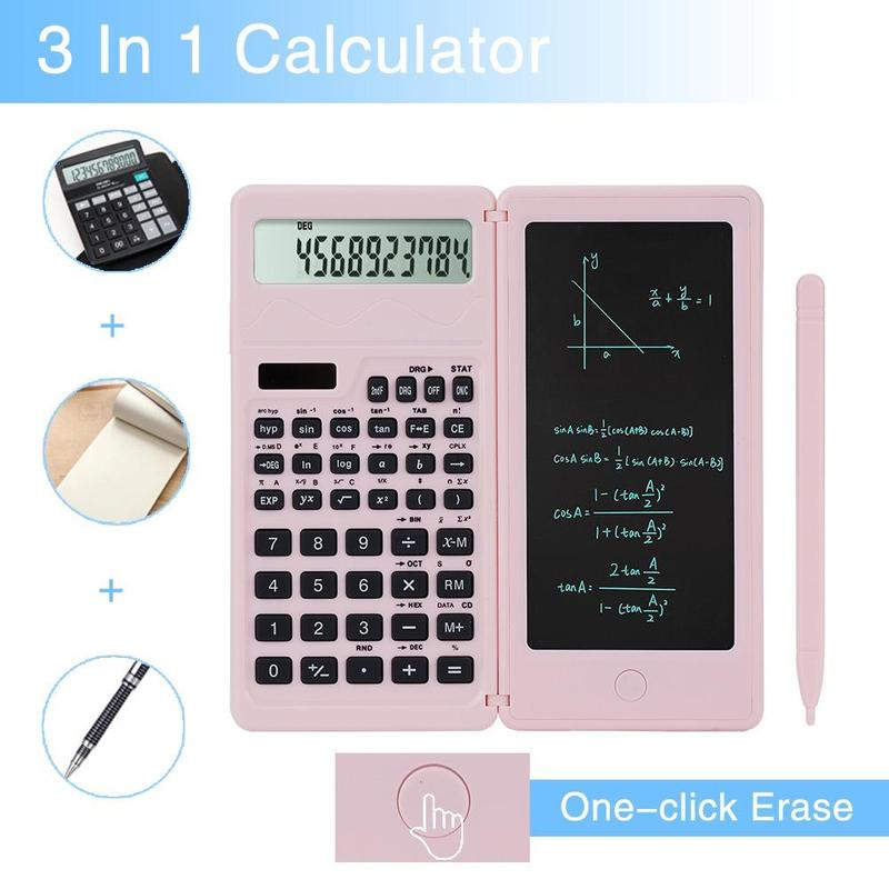 Solar Science Calculator, 1 Count Portable Multifunctional 3 in 1 Calculator, Reusable Draft Board For Students Office School 5