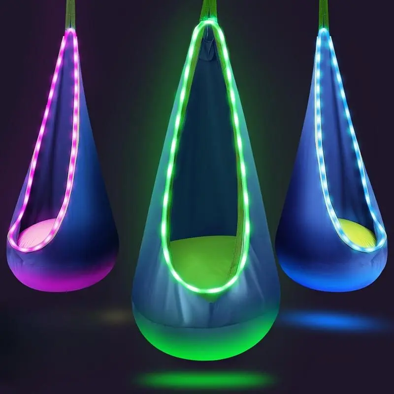 LED Light Hammock with Inflatable Cushion, 1 Count Colorful Glowing Hammock, Outdoor Hanging Swing for Indoor & Outdoor Use, Relaxation Equipment