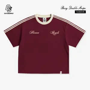 OOTDSUPPLY Oversize Boxy Double Stripe Florence Marron & Black l T-Shirt Boxyfit OOTD l Kaos Lengan Pendek Sporty | Luxury Series | OS-OVZ-BX-DS-002