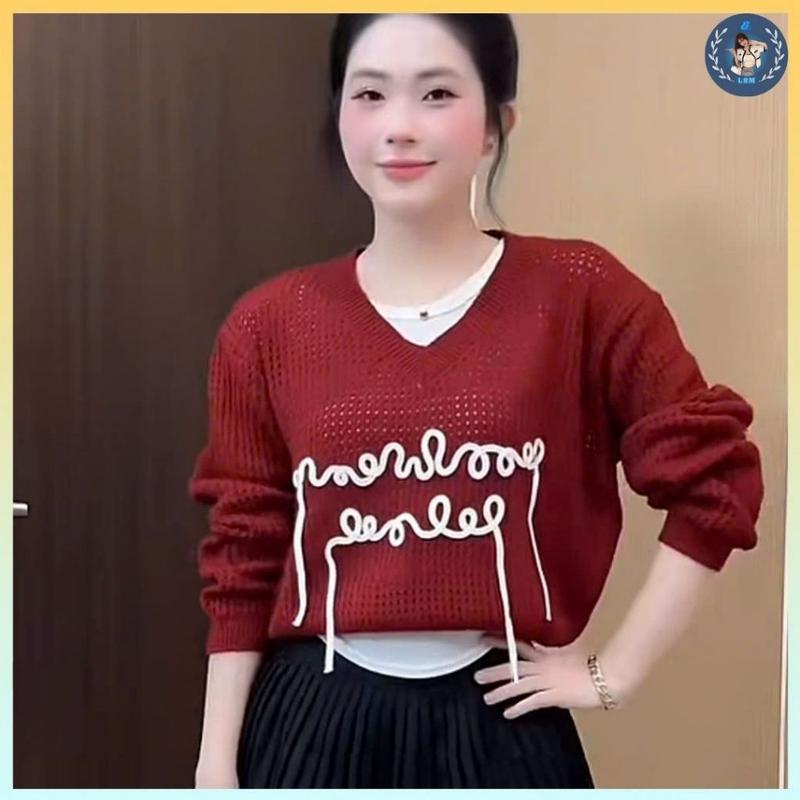 A473 SET 2 ÁO len LƯỚI nữ Montoghi dệt kim CHỮ NỐI DÀI kèm ÁO 3 LỖ cực hot sang chảnh - L2M
