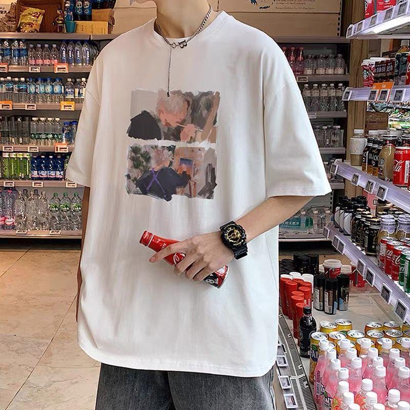 Product Introduction of [Store Hot Sale] European and American High Street Short-Sleeved Men's Summer Ins Fashion Brand Retro T-shirt Men's Design Sense Niche Fashion Loose All-Matching Clothes 5