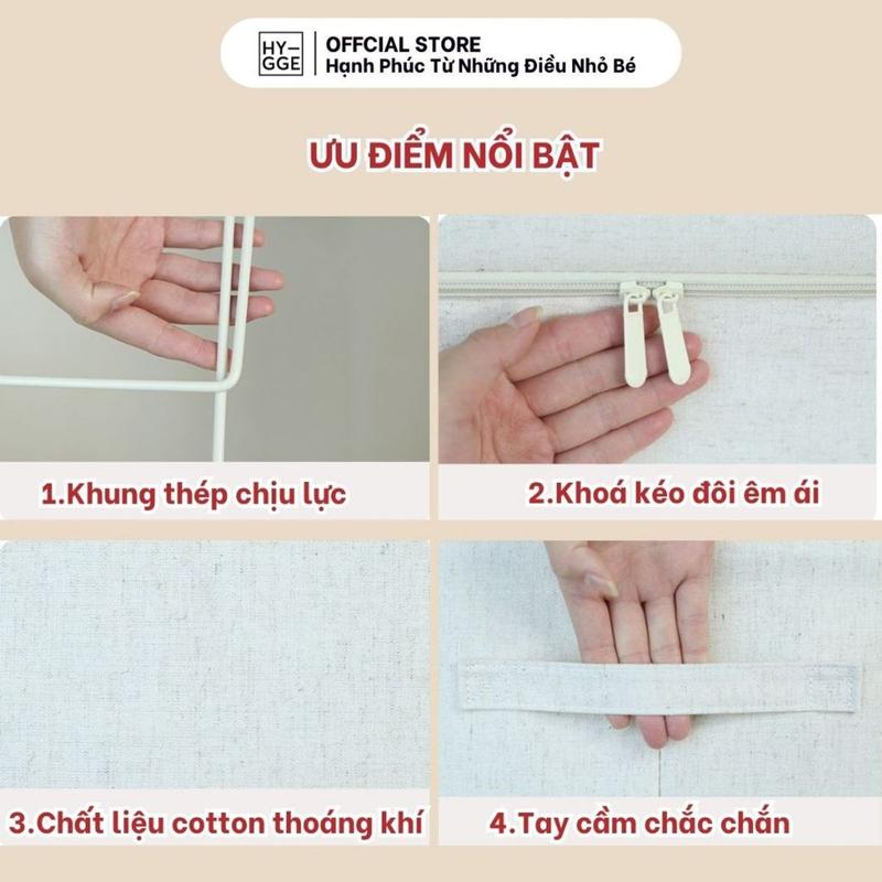 Hộp Lưu Trữ Quần Áo Vải Canvas Có Khóa Kéo Khung Kim Loại Gập Gọn Tiết Kiệm Diện Tích SP2706 2