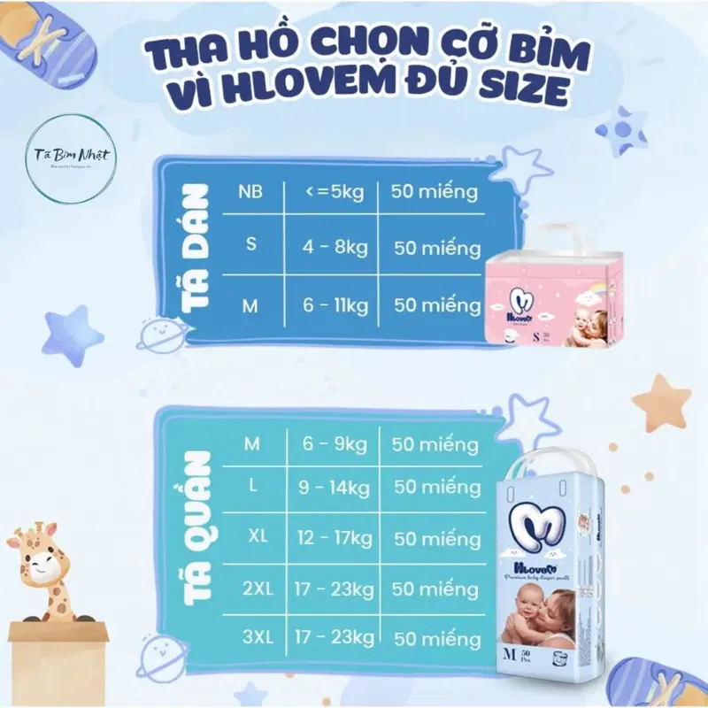 Tã bỉm Quần Hlovem cho bé , khô mông cho bé đồng size 50 Miếng 1