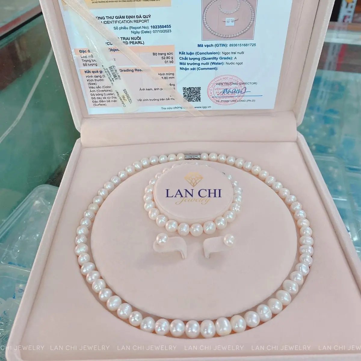 Bộ dây chuyền nữ ngọc trai 7-8mm  giồm Vòng, lắc, bông tai thanh lịch nữ tính