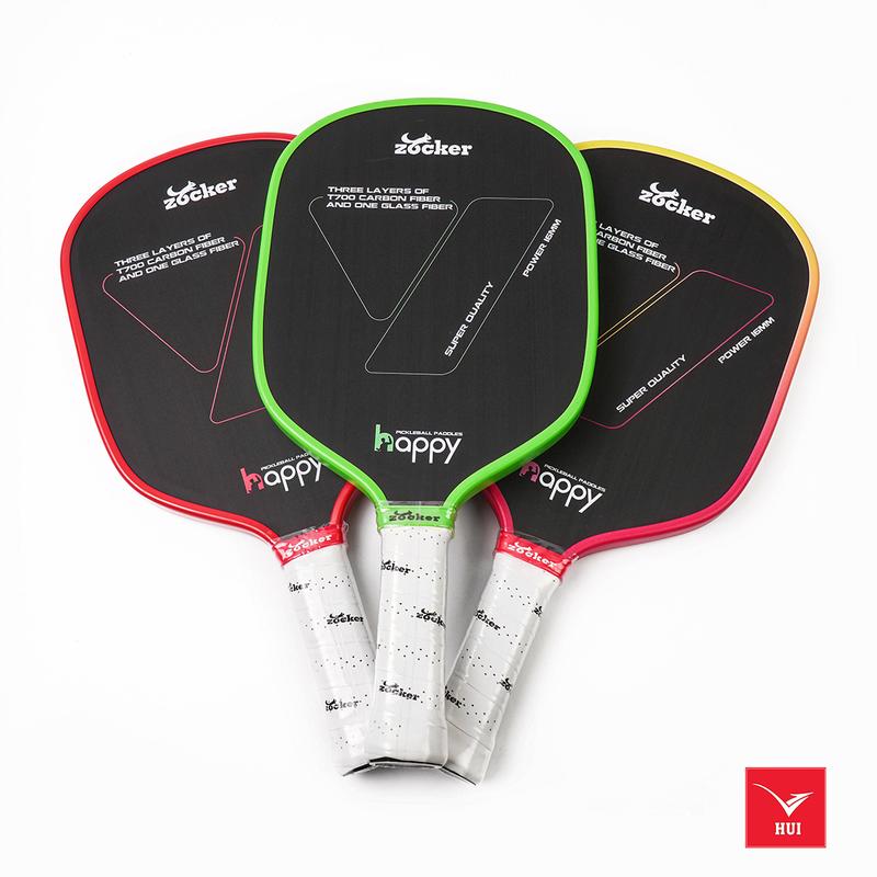 Vợt Pickleball Zocker Happy HP2 Super Quality Carbon T700 fiber siêu nhám lõi tổ ong đạt tiêu chuẩn USPA Hiệp hội Pickleball Hoa Kỳ Tặng ( Bọc mặt vợt+Cục tẩy vợt+Cuốn cán+ Tất dệt kim + Bóng pickleball ) Carbon Thể Dục vợt  pickleball