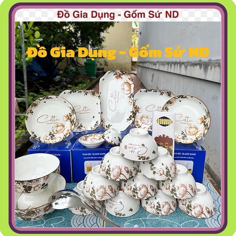 Bộ Tô Bát Chén Đĩa Sứ 21 Chi Tiết Cotton Havest Season Họa Tiết Hoa Hải Đường Đồ Sứ DecorTráng Men Cao Cấp