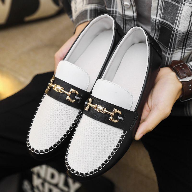 Giày Da Thường Ngày Cho Nam, Hàng Mới Về Mùa Thu, Đế Mềm, Gommino, Giày Lười Lái Xe, Giày Trắng Hoa Shoes 8
