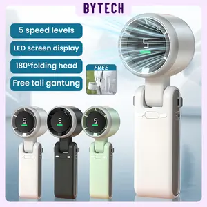 Bytech Kipas Angin Mini Portable SF06 5 Gear Wind dapat dilipat Digital Display Adjustable Turbo kipas tangan USB