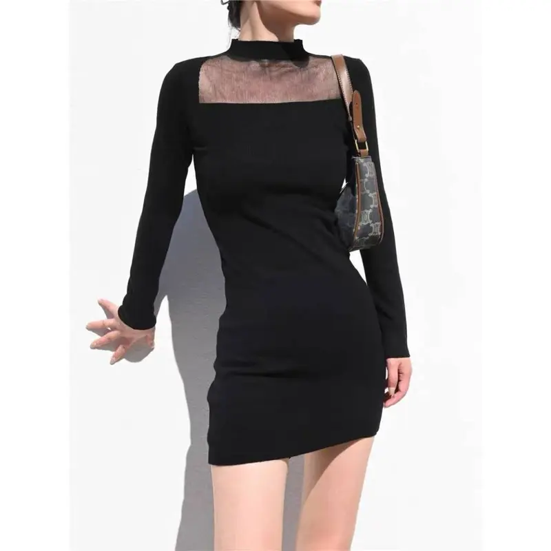 3304 hitam wanita mini dress press body Lengan panjang pantai premium prom dress korean style terbaru 2025 party 7