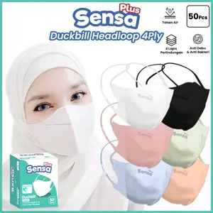 Masker Duckbill Hijab Headloop Sensa Plus 4ply 1 Box 50pcs