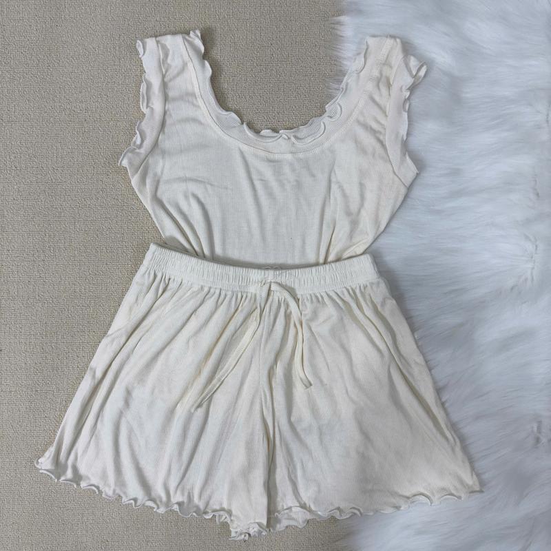 Set Bộ đồ ngủ nữ Áo ba lỗ Quần đùi Viền bèo thun tăm Cotton cực mát nhiều màu siu xinh - HM Bikini 5