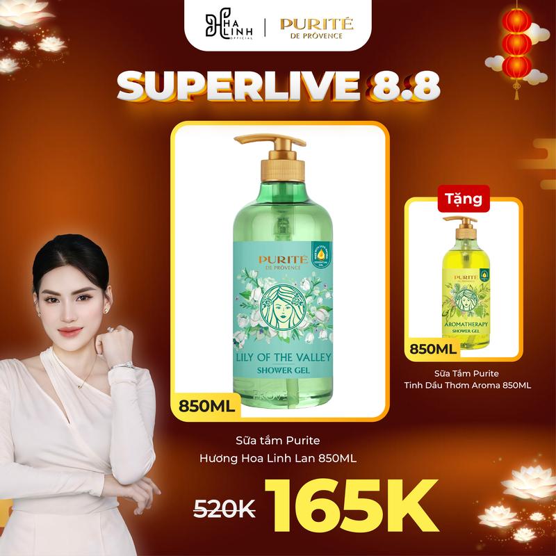[VHL x Purite] [MUA 1 TẶNG 1] Sữa Tắm Purite Hoa Linh Lan (Lily Of The Valley) 850ML + Tặng Sữa Tắm Purite Tinh Dầu Thơm Thư Giãn (Aroma) 850ML