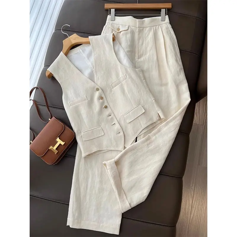 [48-Hour Delivery] Summer 2025 New Korean Style Fashion Design Sense Elegant Outfit Vest + Wide Leg Pants Two-Piece Set Ins Trendy