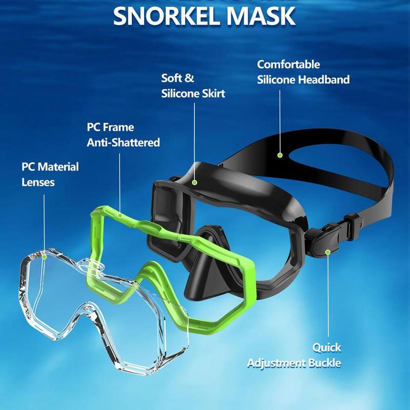 Three-sided Wide View Adjustable Snorkel Mask Kit, 1 Set Leak-proof & Anti-fog Diving Mask with Breathing Tube, Water Sports Equipment for Gift 2
