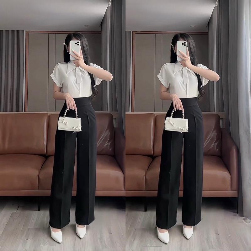 V218- (Khoá Sườn) Quần Tây khoá sườn vải trượt lì cao cấp Ống suông cạp cao 7p dành cho nữ dài 97cm Women Pants Ong Thun Quần Âu