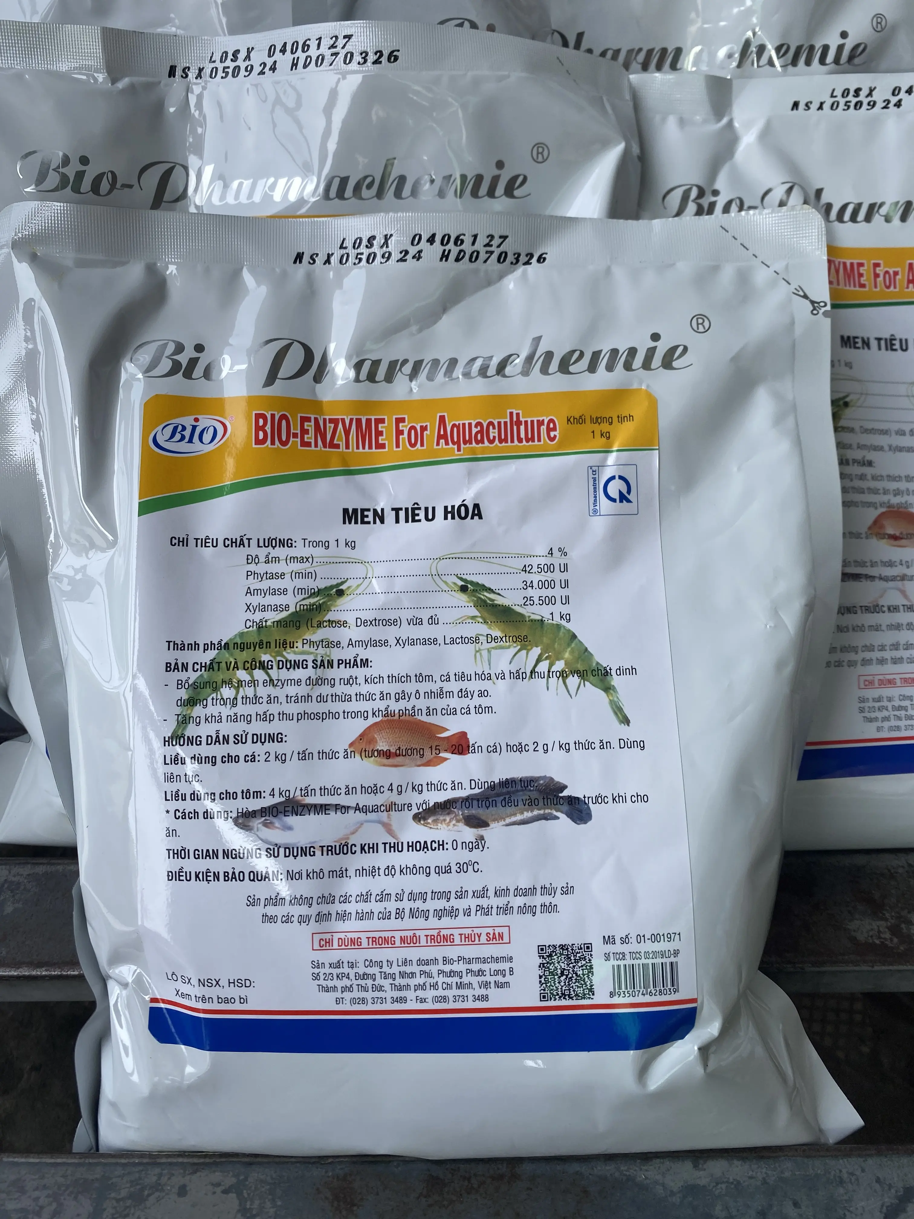 BIO-ENZYM GÓI 1KG_MEN TIÊU HOÁ CHO THUỶ SẢN biozym v is vi sinh men  tiêu